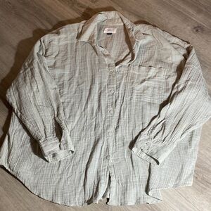 AE Soft Sage Oversized Gauze Button Up